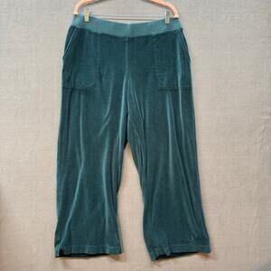Pact Organic Cotton Velour Wide Leg Pants Womens XL Green Loungewear Travel